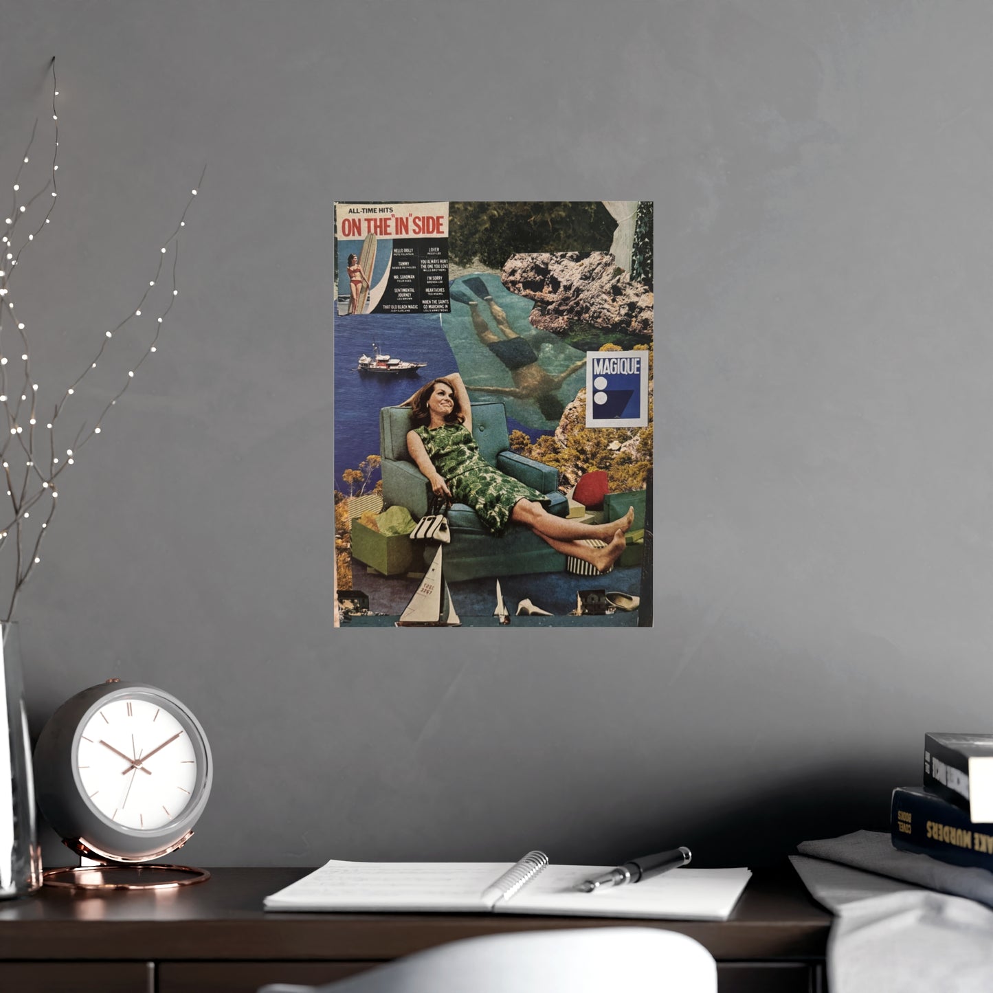 Vintage Collage Matte Poster — Retro Seaside Girl Art Print