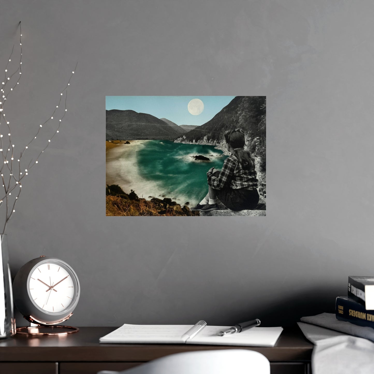 The In Between | Vintage Moonlit Coast Analog Collage Art Print