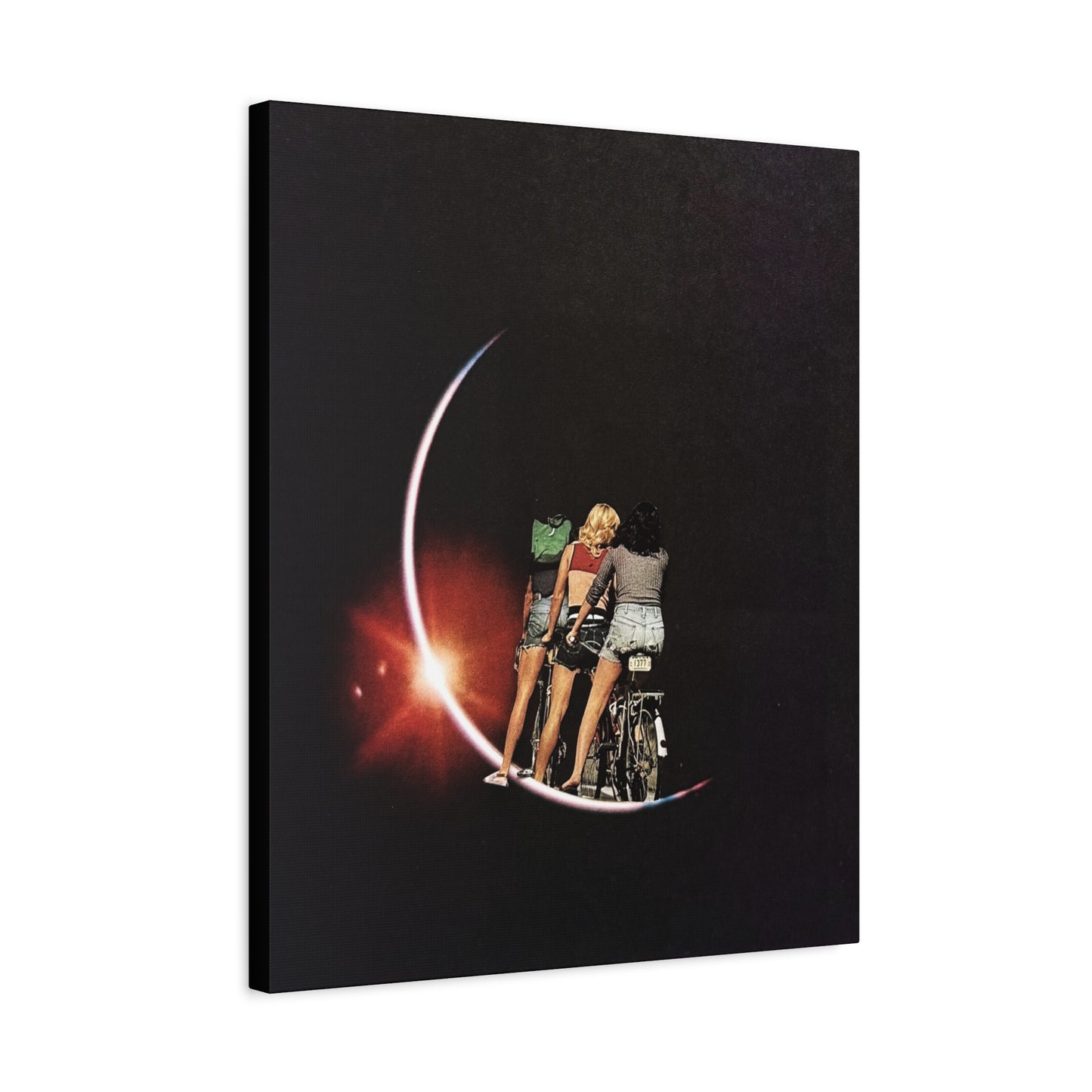 Girlhood, Analog Collage – Dreamy Crescent Moon Art Canvas, Matte Stretched Canvas