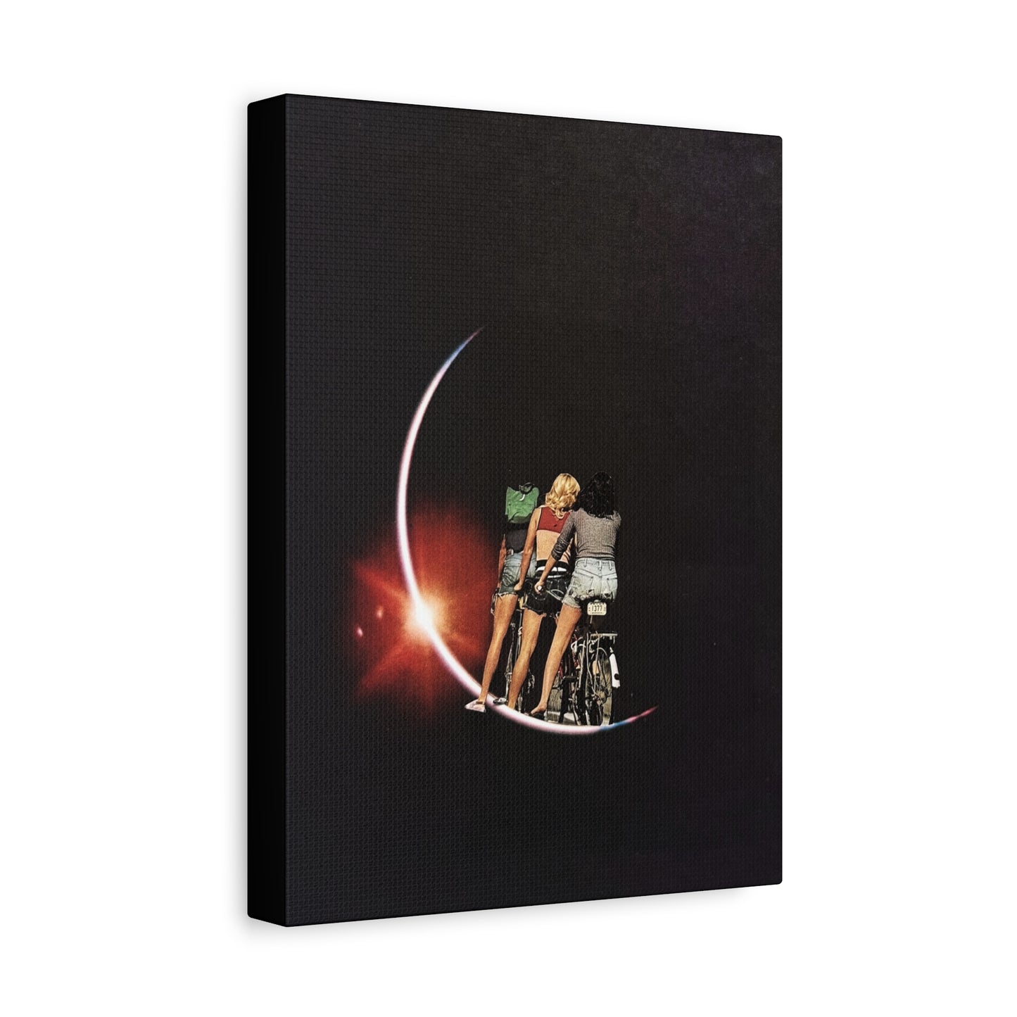 Girlhood, Analog Collage – Dreamy Crescent Moon Art Canvas, Matte Stretched Canvas
