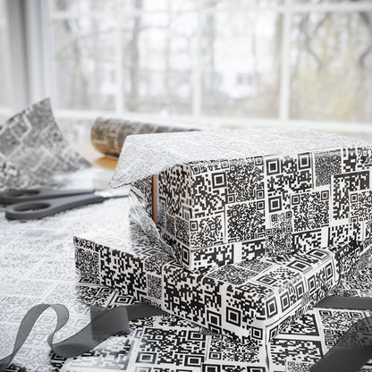QR Code Pattern Wrapping Paper — Modern Black & White Gift Wrap
