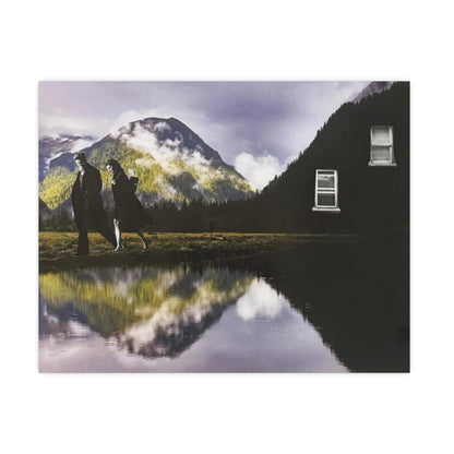 Mountain Reflection Analog Collage Poster — Romantic Lake Landscape Wall Art