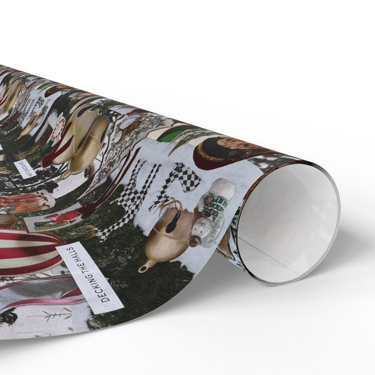 Holiday Collage Wrapping Paper — Vintage Christmas Santa & Decorations Pattern