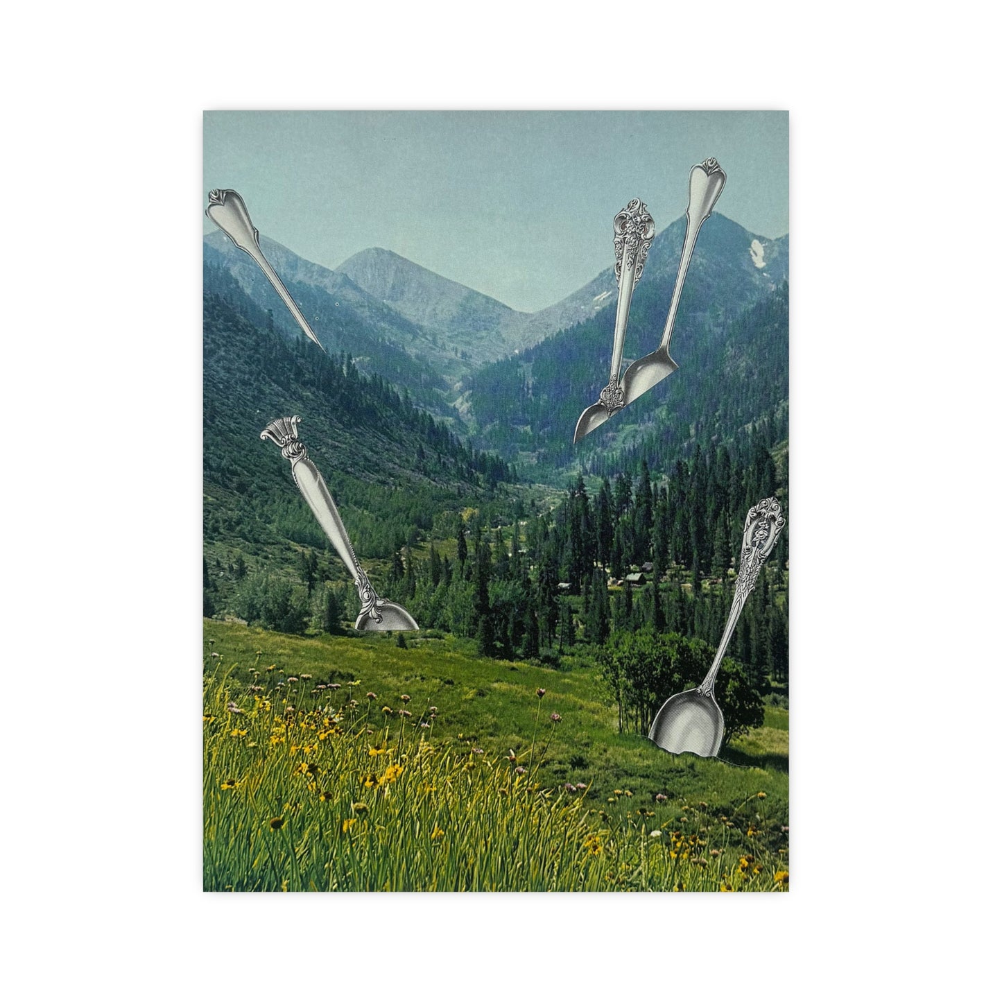 Spoons I | Vintage Spoon and Mountain Analog Collage Art Print