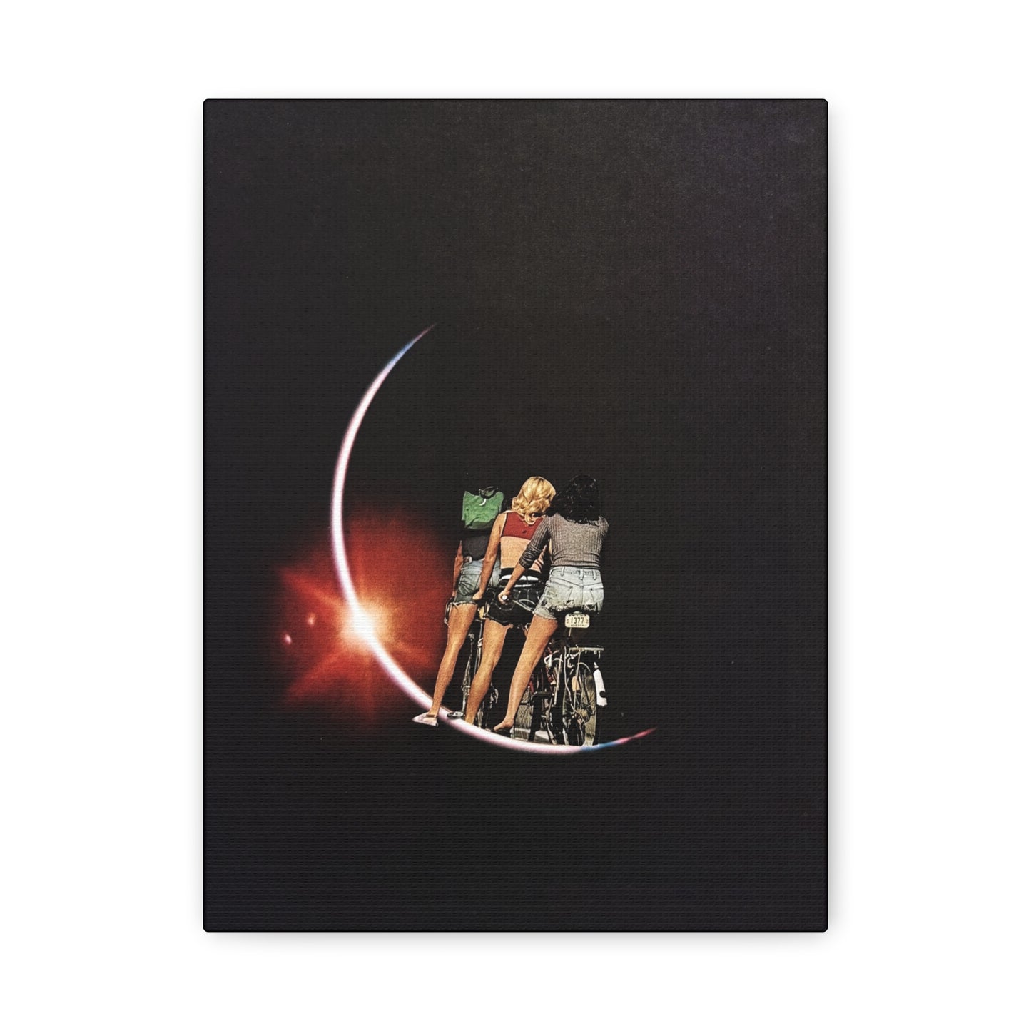 Girlhood, Analog Collage – Dreamy Crescent Moon Art Canvas, Matte Stretched Canvas