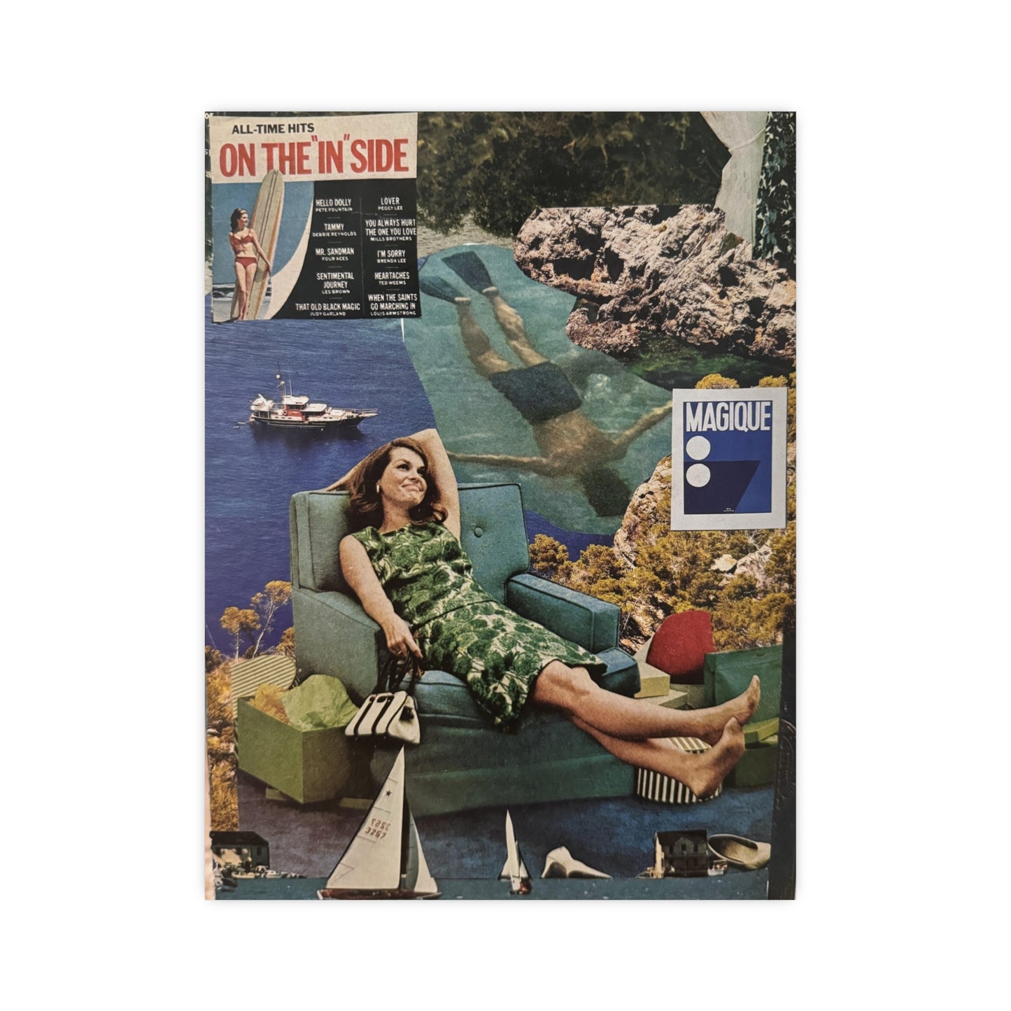 Vintage Collage Matte Poster — Retro Seaside Girl Art Print
