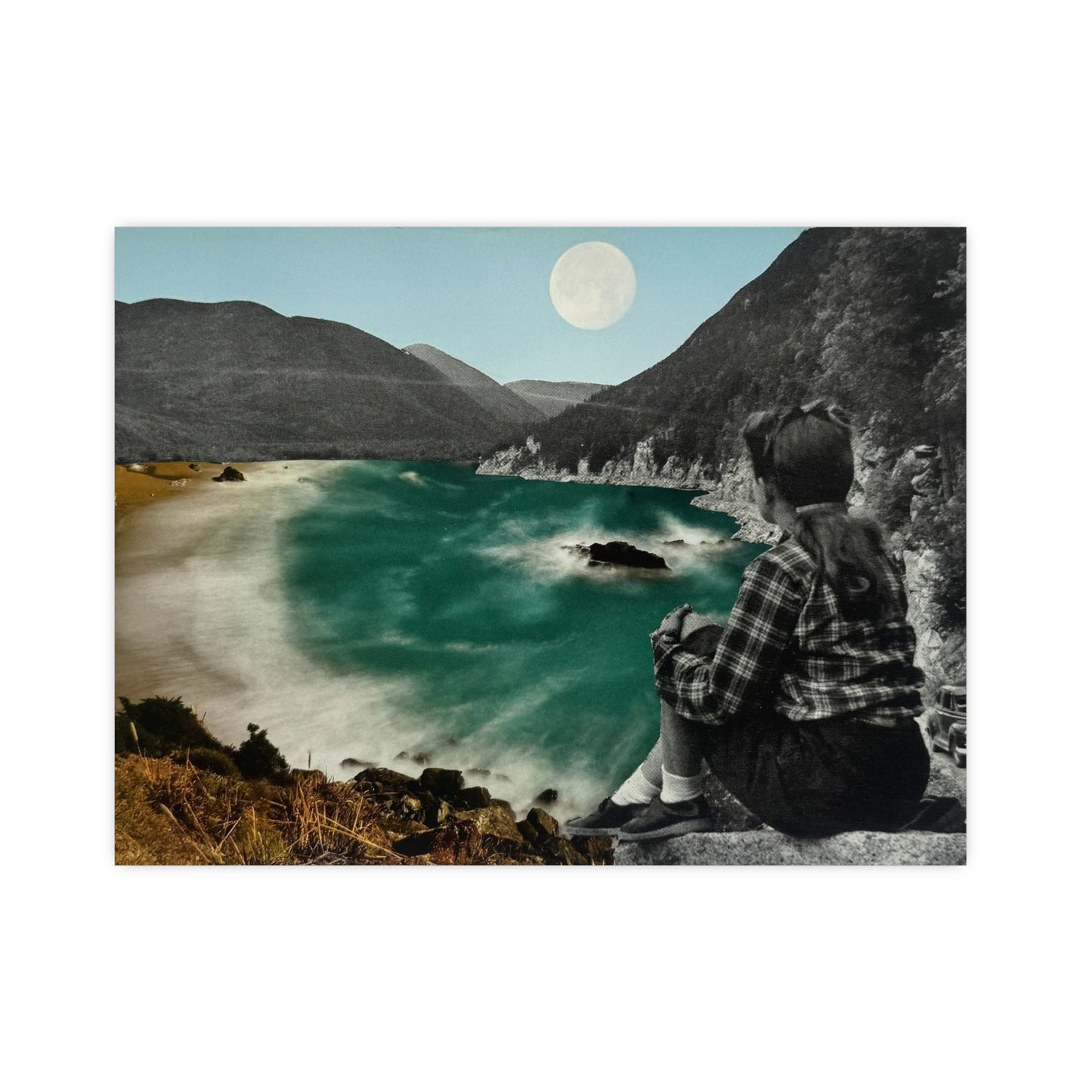 The In Between | Vintage Moonlit Coast Analog Collage Art Print
