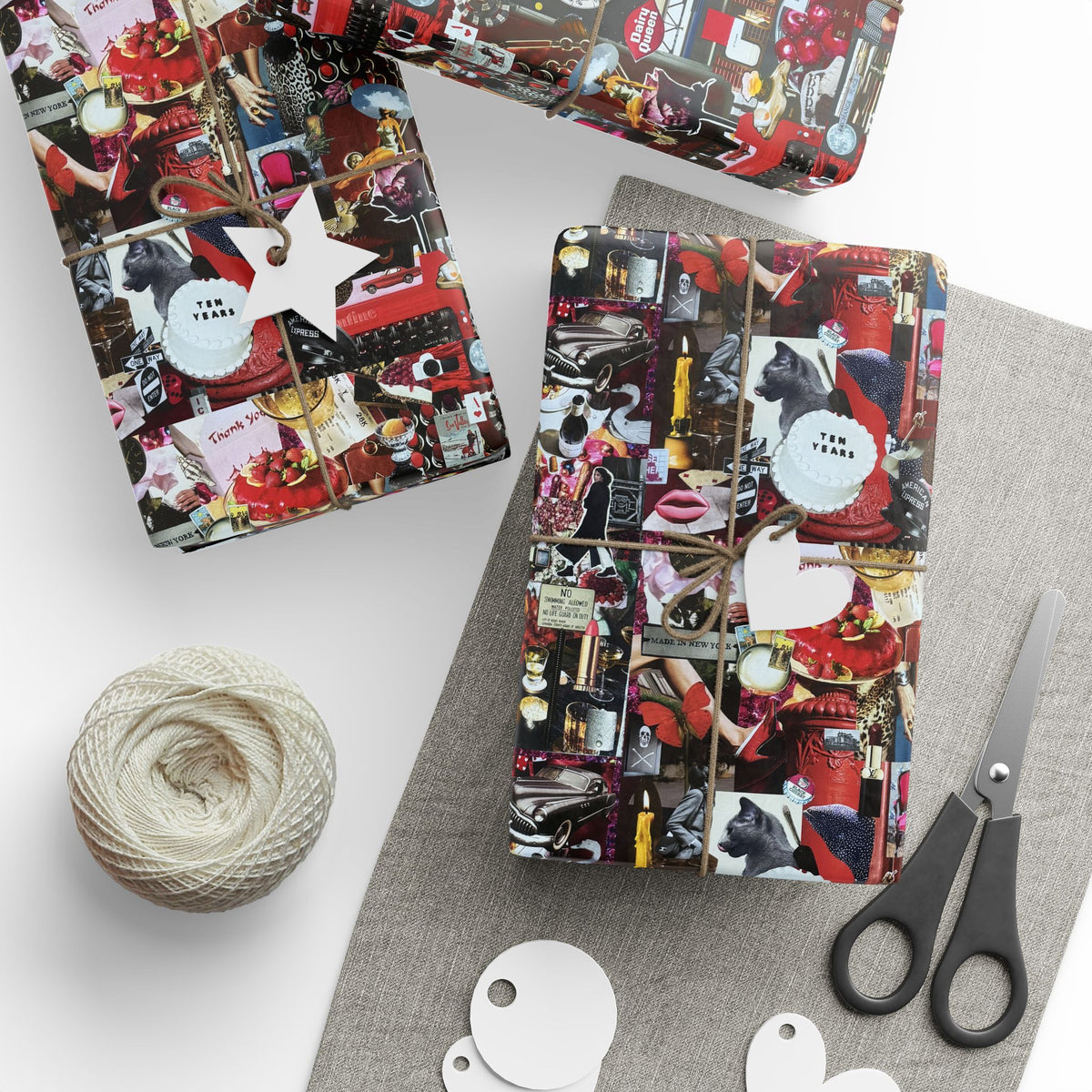 Bright Red Lipstick | Analog Collage Wrapping Paper