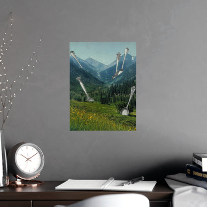 Spoons I | Vintage Spoon and Mountain Analog Collage Art Print