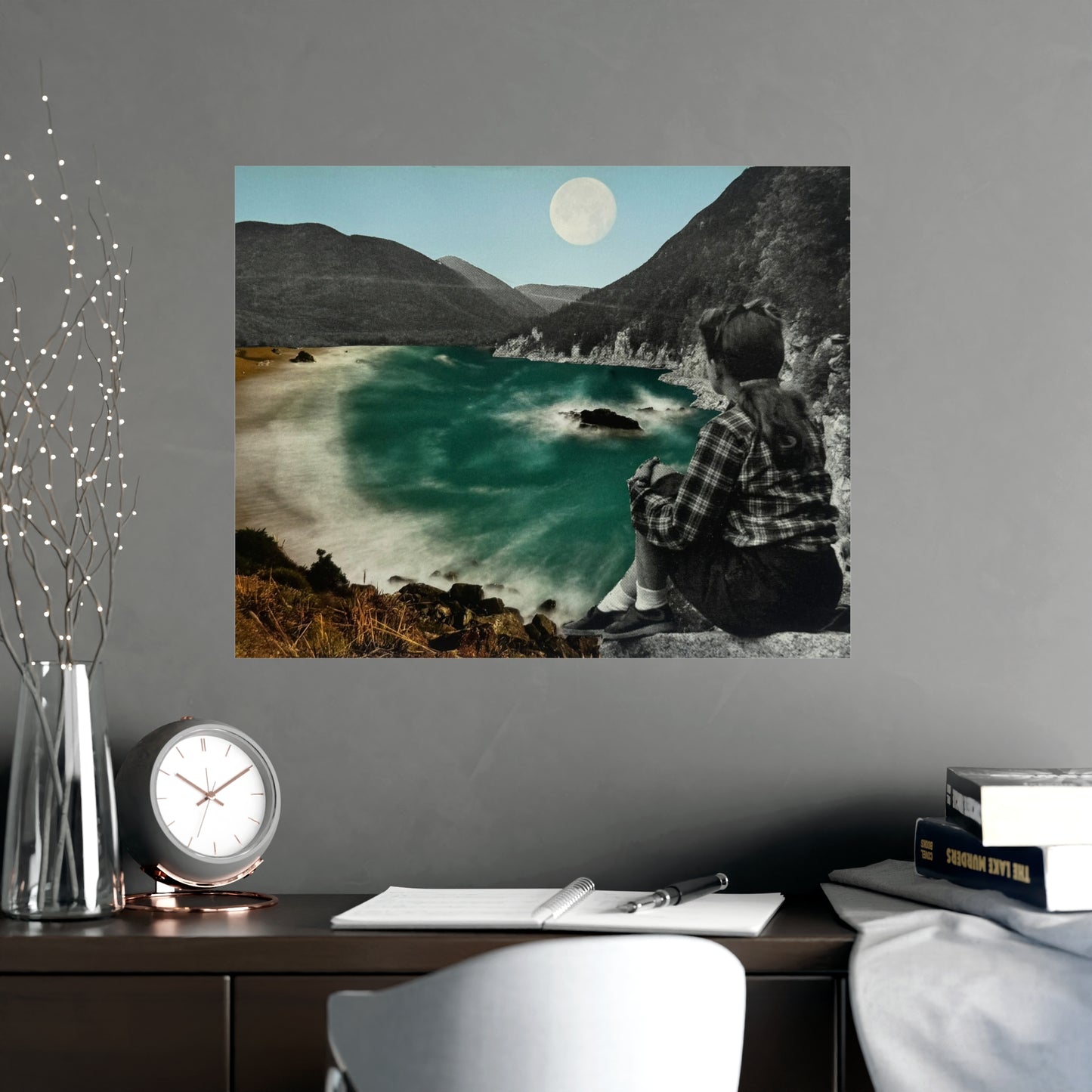 The In Between | Vintage Moonlit Coast Analog Collage Art Print