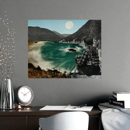 The In Between | Vintage Moonlit Coast Analog Collage Art Print