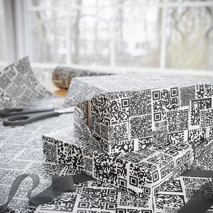 QR Code Pattern Wrapping Paper — Modern Black & White Gift Wrap