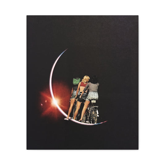 Girlhood, Analog Collage – Dreamy Crescent Moon Art Canvas, Matte Stretched Canvas
