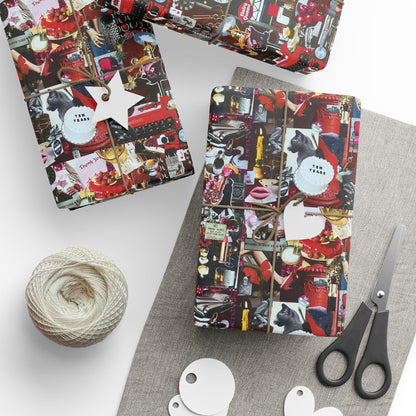 Bright Red Lipstick | Analog Collage Wrapping Paper